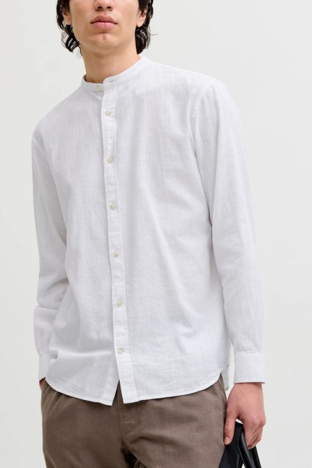 Shirt Jjesummer Linen Band L/S 12289184 C-N100 white
