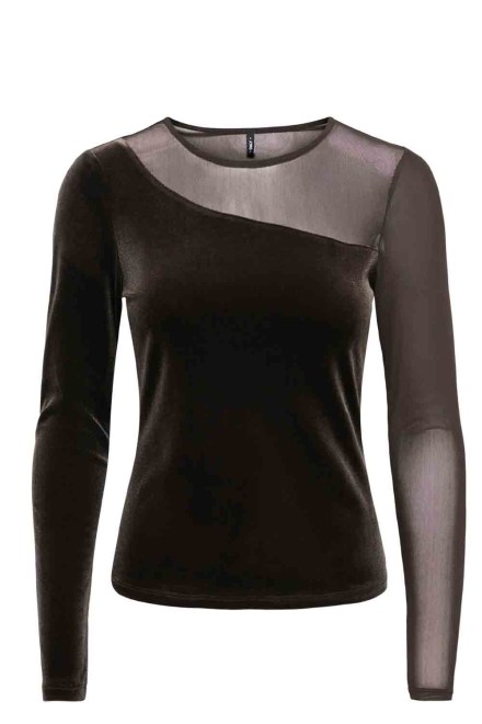 Top Onlsmooth L/S Mesh Mix Box 15360668 19-1109 TCX chocolate torte