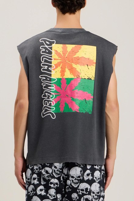 T-Shirt Palm Leaf Distressed Tank PMAC00BS26JER001 1084-black multicolor