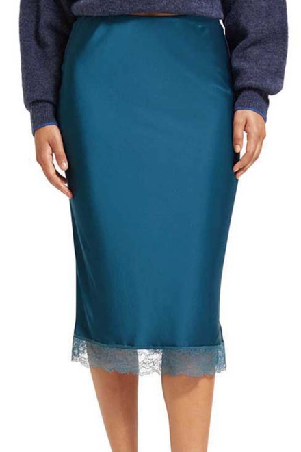 Φουστα Satin High Rise Midi Skirt With Lace Detail 174755 SC6662 dark teal