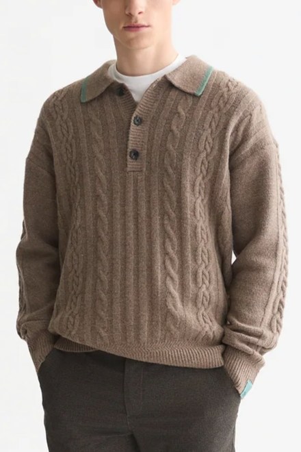 Πουλοβερ Soft Knit Polo Cable Dropped Shoulder 183771 210 walnut