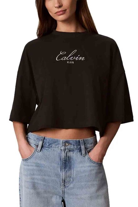 T-Shirt Boxy Crop Script Logo LV047H818G UB1 black